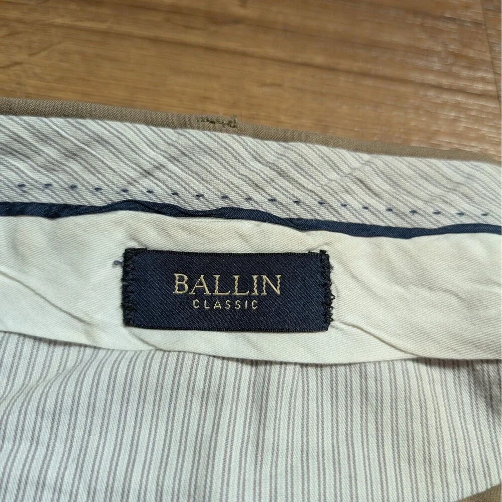 Ballin Dress Pants Mens 37x24 Khaki Solid 100% Super 120s Wool Comfort Adult